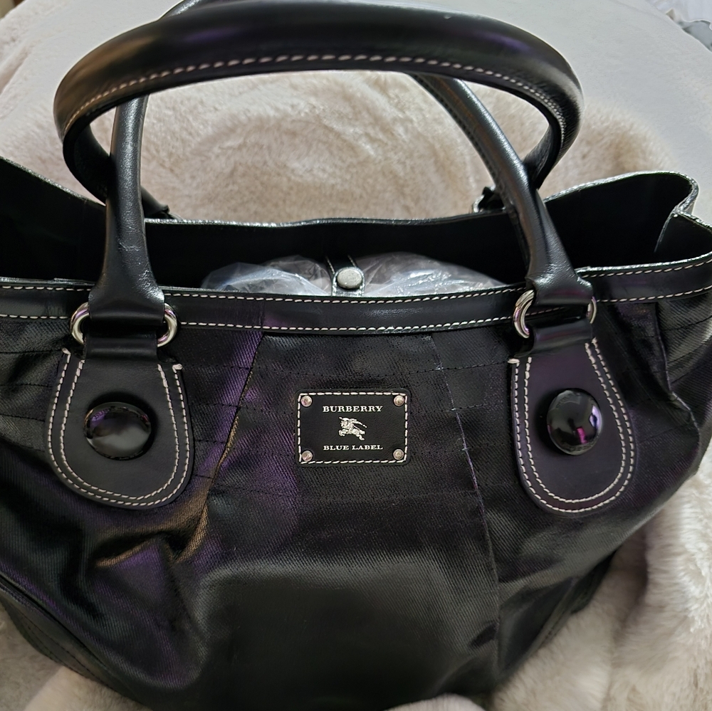 BURBERRY Blue Label Shoulder Bag Coated Canvas Black
